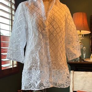 White Sheer Button-Up Blouse
